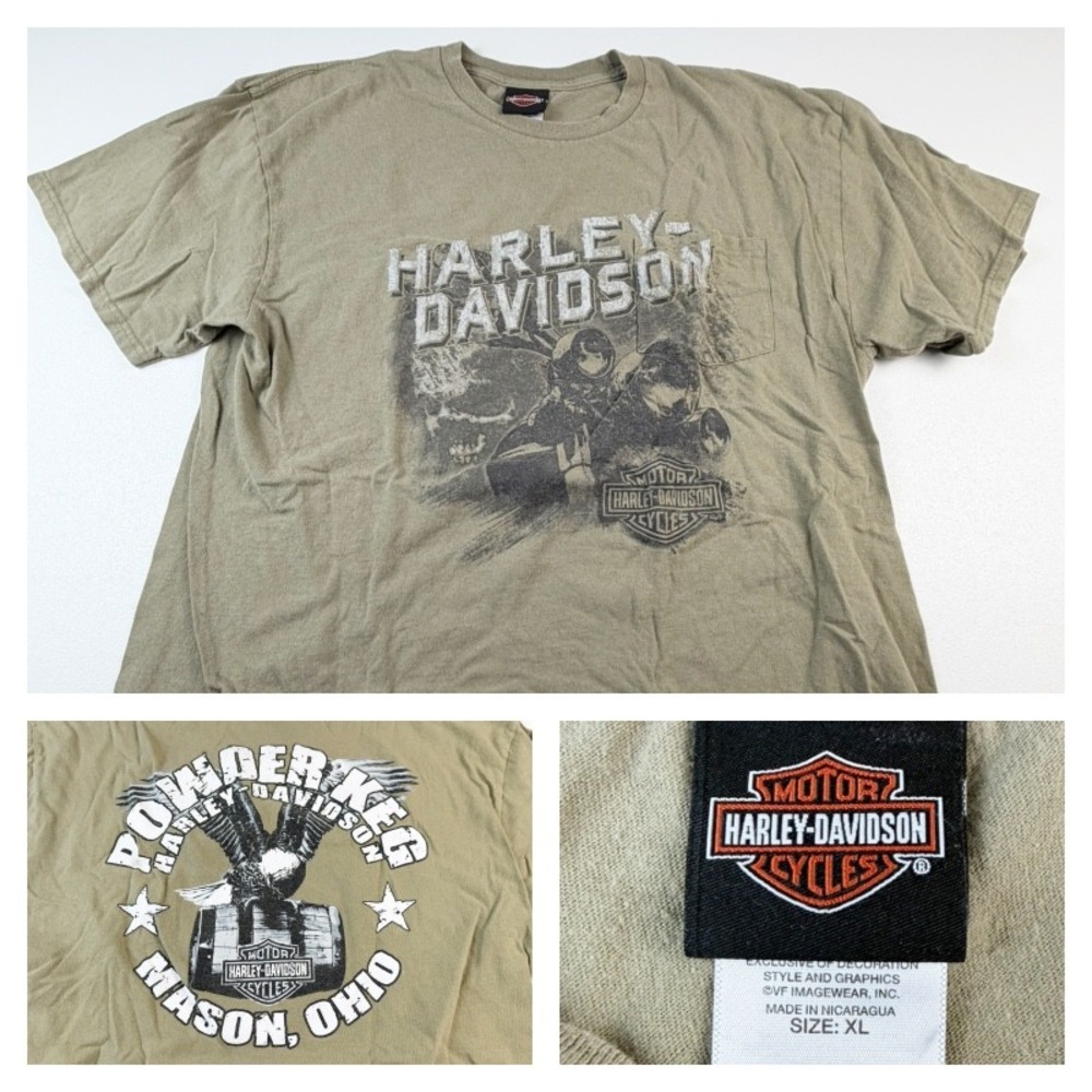 Harley-Davidson Powder Keg Mason Ohio Pocket T-Shirt Mens XL Olive Green Eagle